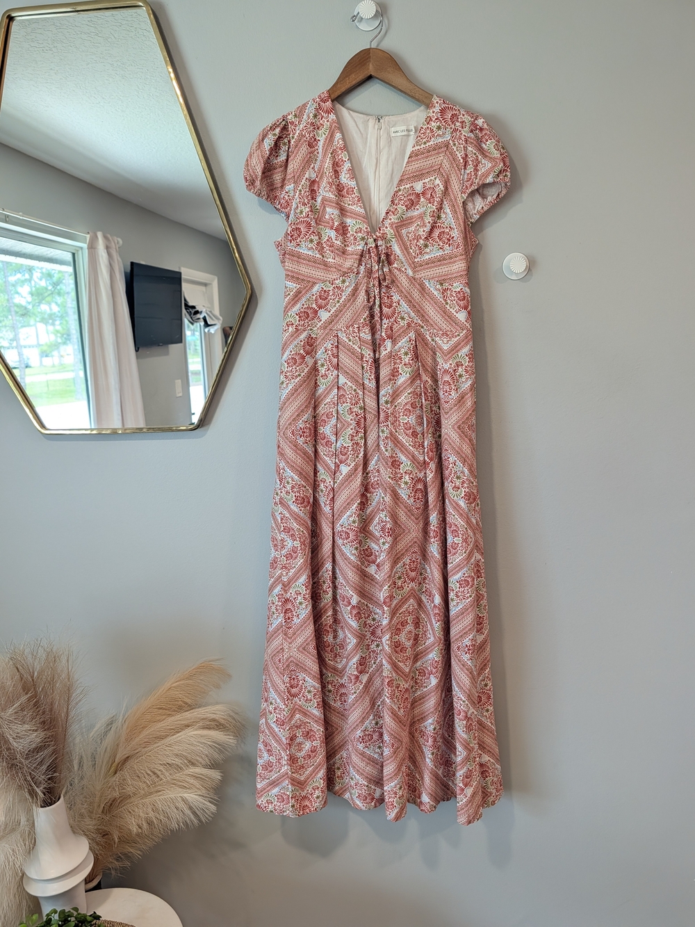 Avec Les Files Bohemian Tie-Front Maxi Dress in Red Sz 10
